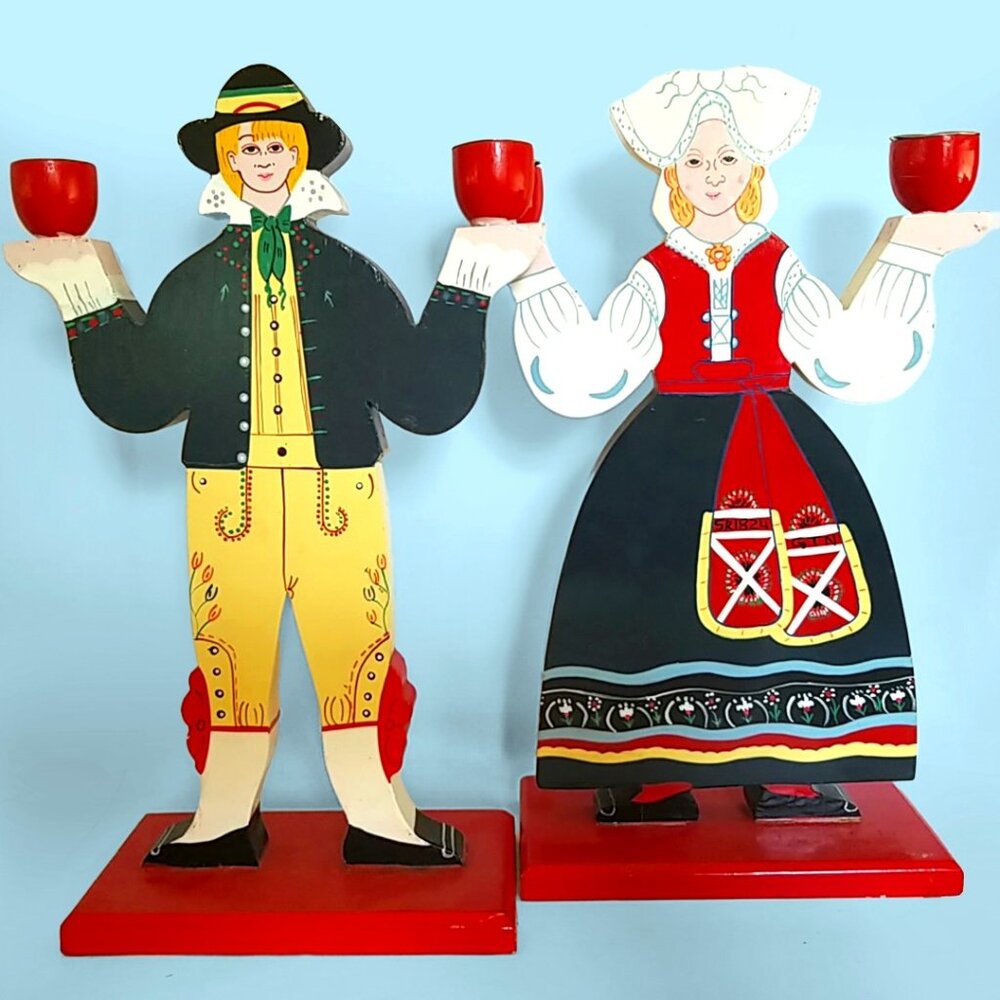 Vintage IKEA - Lizzie Velander - Swedish Folk Art - Man And Women Candle Stick